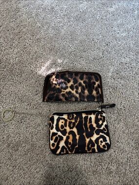 Leopard Print Zip Card Holder Wristlet - Brown/Black